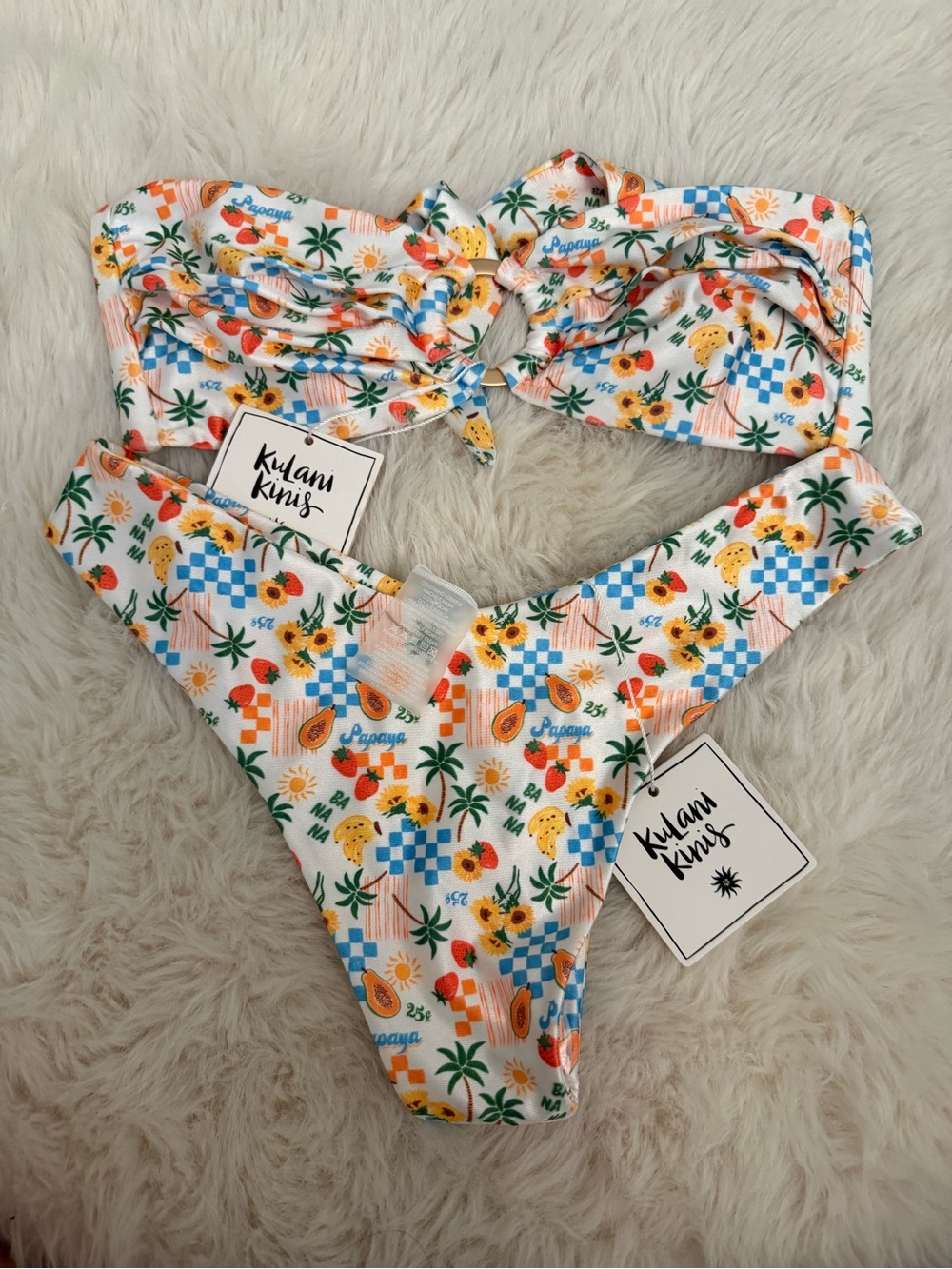 Papaya White Floral Tropical Print Bikini Set